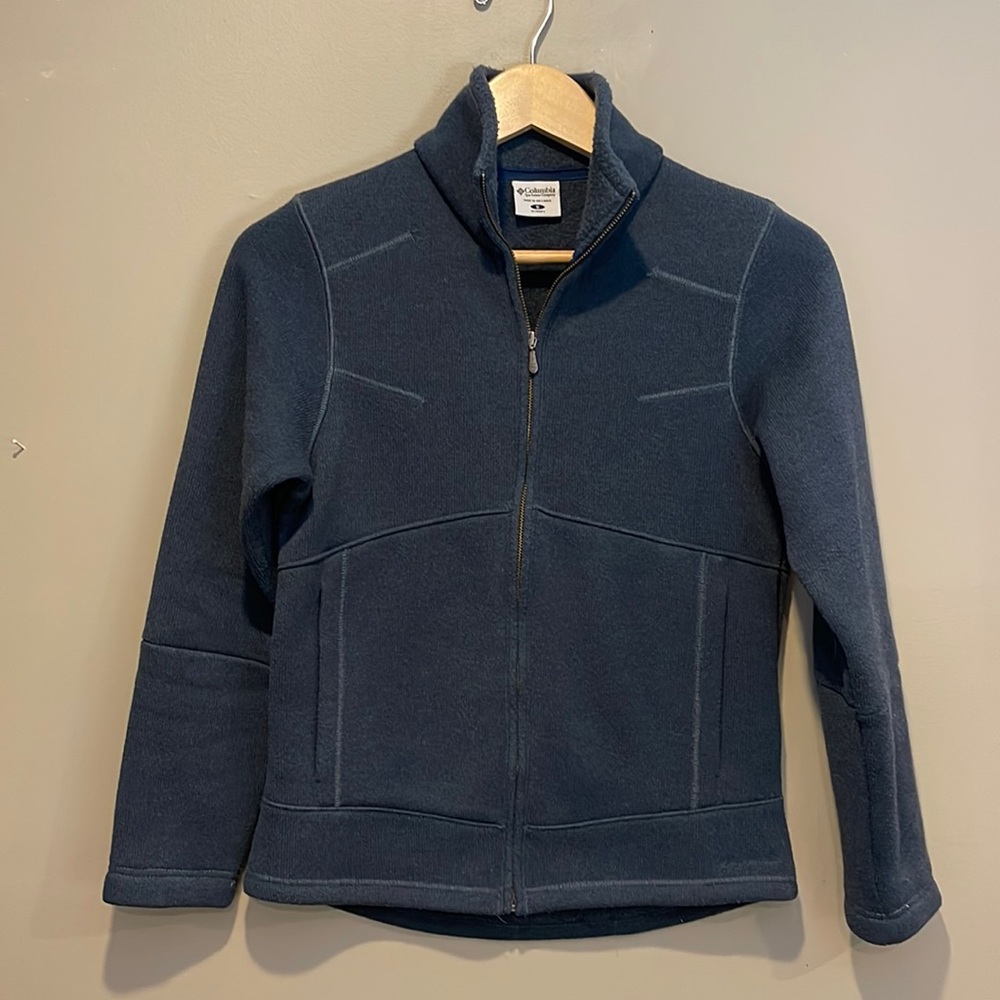 Columbia, S; Omni shield, pthalo blue, great seaming-great fit! Full zip. EUC